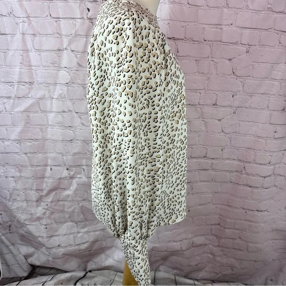 express peasant blouse leopard print long sleeve sz medium office neutral - Picture 2 of 8